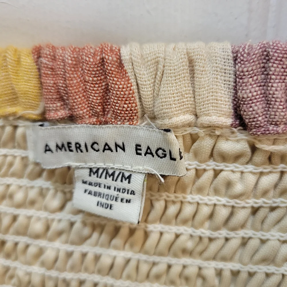 American Eagle Rainbow Stripe Puff Sleeve Mini Dress - Picture 2 of 5